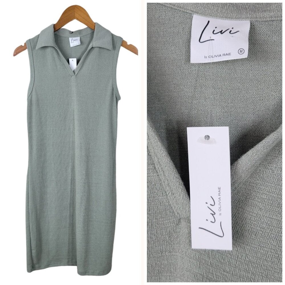 New Livi Olivia Rae Polo Dress Size Medium Casual Stretchy Light Army Green NWT